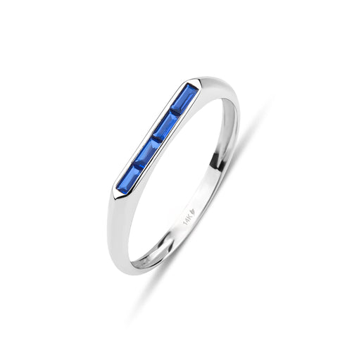14 Ayar Altın Channel Set Skinny Ocean Blue Signet Yüzük