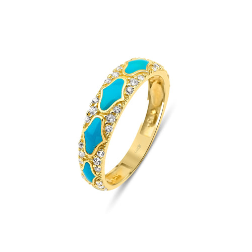 14 Ayar Altın Unique Pattern Baby Blue Enamel Yüzük
