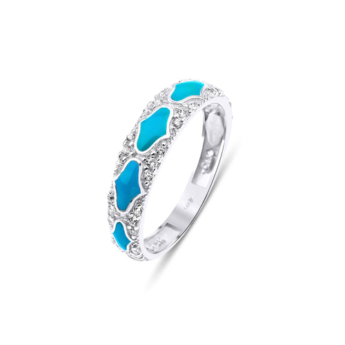 14 Ayar Altın Unique Pattern Baby Blue Enamel Yüzük