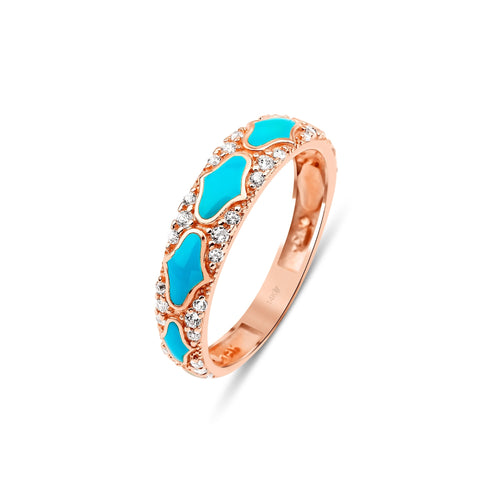14 Ayar Altın Unique Pattern Baby Blue Enamel Yüzük