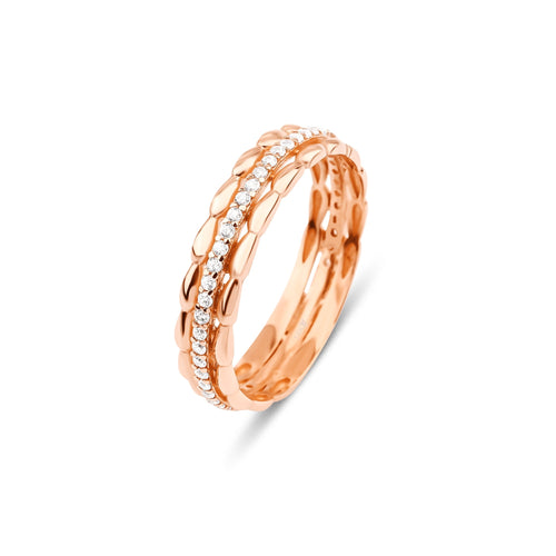 14 Ayar Altın Triple Row Bead Yüzük rose