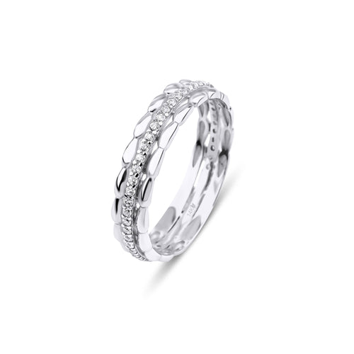 14 Ayar Altın Triple Row Bead Yüzük beyaz