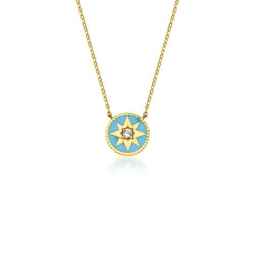 14 Ayar Altın Celestial Baby Blue Enamel Kolye