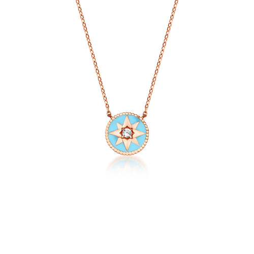 14 Ayar Altın Celestial Baby Blue Enamel Kolye
