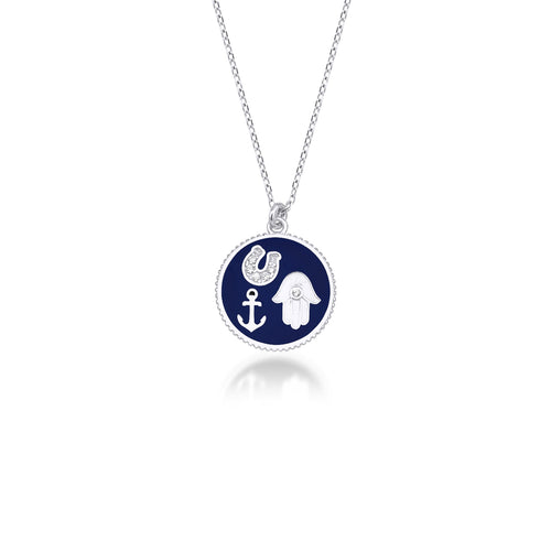 14 Ayar Altın Midnight Blue Enamel Luck Tableau Charm Kolye