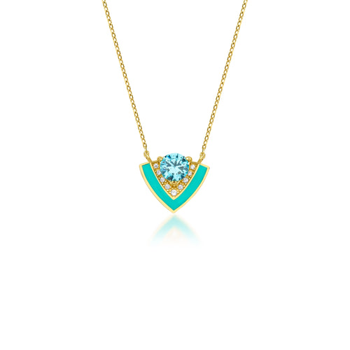 14 Ayar Altın Diamond & Swiss Blue Topaz Turquoise Blue Enamel Kolye