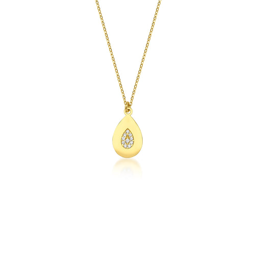 14 Ayar Altın Sparkle Diamond Teardrop Kolye
