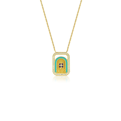 14 Ayar Altın Azure Blue Clover & Turquoise Enamel Kolye