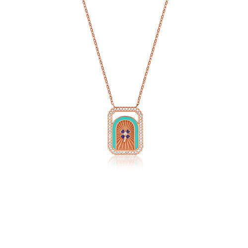 14 Ayar Altın Azure Blue Clover & Turquoise Enamel Kolye