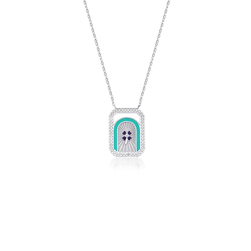 14 Ayar Altın Azure Blue Clover & Turquoise Enamel Kolye
