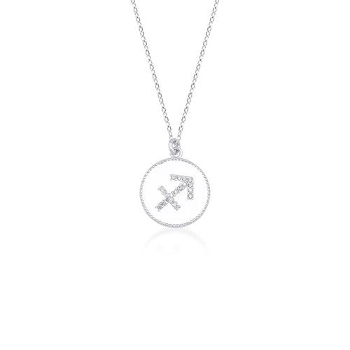 14 Ayar Altın Zodiac Sagittarius Ivory White Enamel Charm Kolye