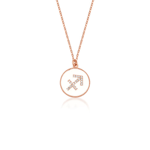 14 Ayar Altın Zodiac Sagittarius Ivory White Enamel Charm Kolye