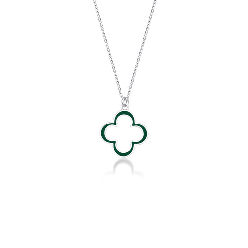 14 Ayar Altın Emerald Green Enamel Lucky Clover Double Sided Charm Kolye