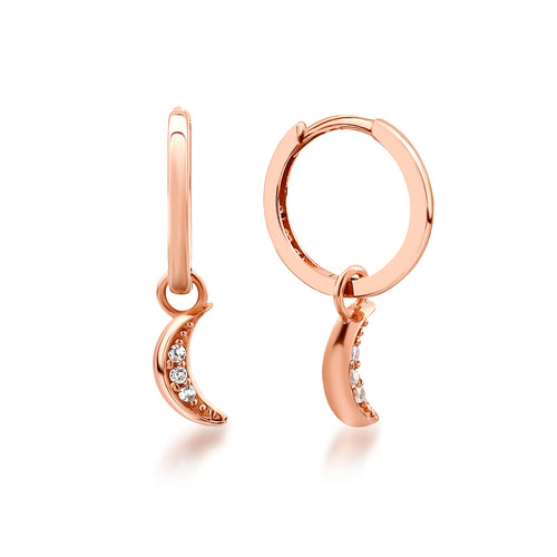 14 Ayar Altın Sparkle Crescent Moon Charm Küpe