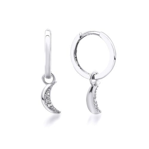 14 Ayar Altın Sparkle Crescent Moon Charm Küpe