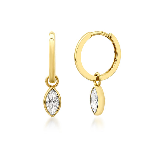14 Ayar Altın Solitaire Marquise Drop Charm Küpe