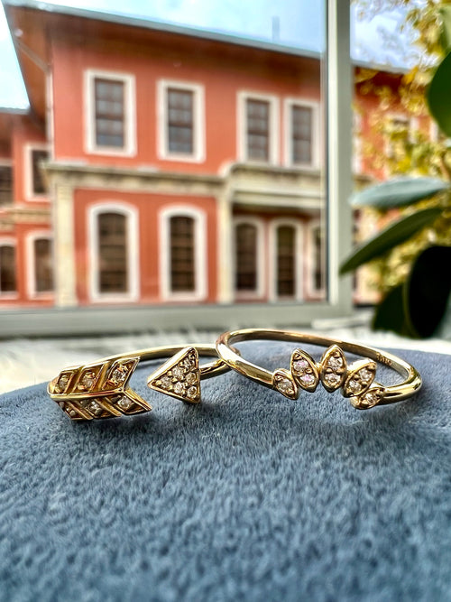 14 Ayar Altın Crown Curved Yüzük