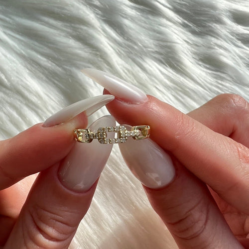 14 Ayar Altın Pave Diamond Chain Link Yüzük