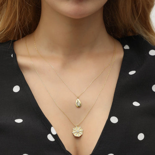 14 Ayar Altın Sun Ray Charm Kolye
