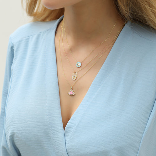 14 Ayar Altın Celestial Baby Blue Enamel Kolye