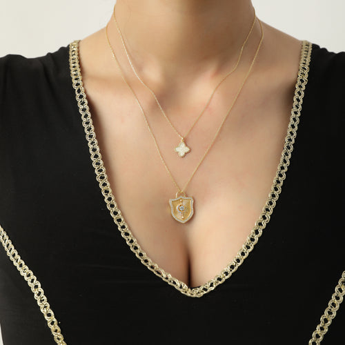14 Ayar Altın Celestial Shield Charm Kolye