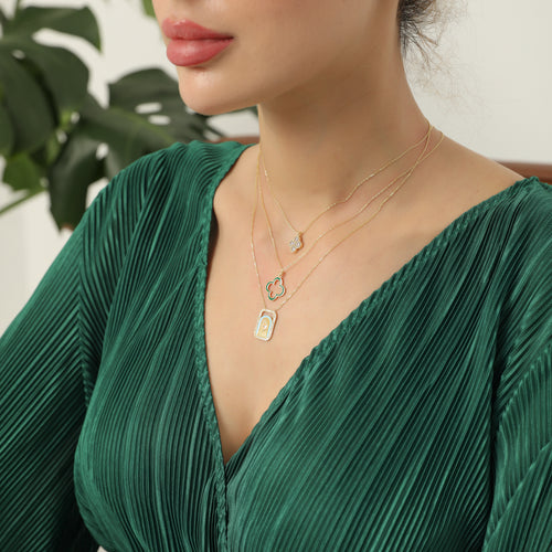 14 Ayar Altın Azure Blue Clover & Turquoise Enamel Kolye