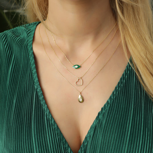 14 Ayar Altın Sparkle Diamond Teardrop Kolye