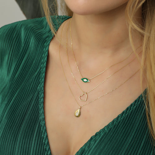 14 Ayar Altın Sparkle Diamond Teardrop Kolye
