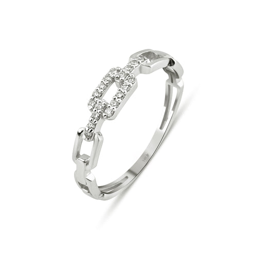 14 Ayar Altın Pave Diamond Chain Link Yüzük