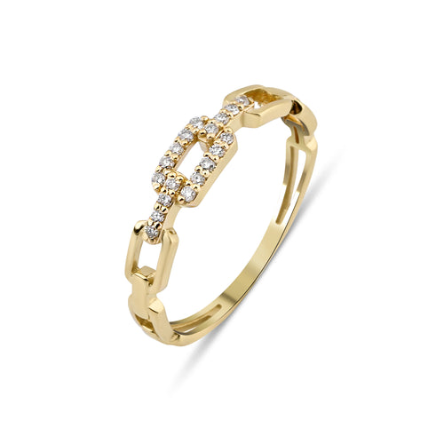 14 Ayar Altın Pave Diamond Chain Link Yüzük