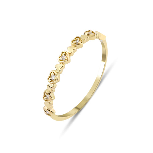 14 Ayar Altın Half Eternity Diamond Heart Yüzük