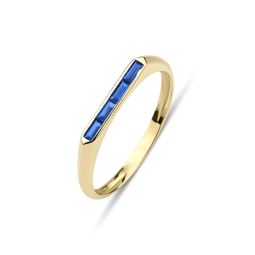 14 Ayar Altın Channel Set Skinny Ocean Blue Signet Yüzük