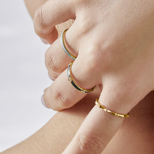 14 Ayar Altın Angled Sacremonto Green Enamel Yüzük