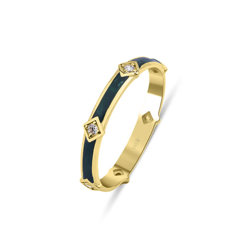 14 Ayar Altın Angled Sacremonto Green Enamel Yüzük