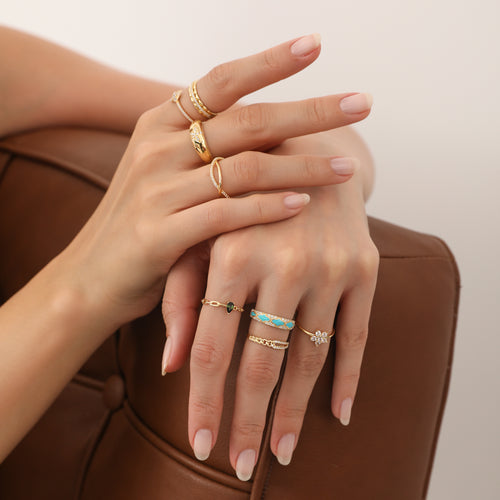 14 Ayar Altın Unique Pattern Baby Blue Enamel Yüzük