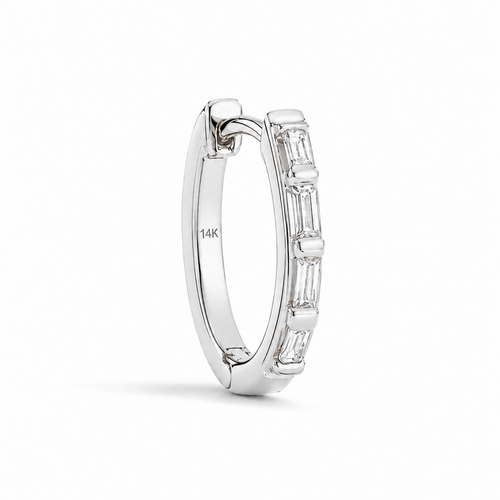 14 ayar beyaz altın 0.05 karat baget kesim pırlantalı halka küpe, 4 adet pırlanta ve tek adet ürün görünümü