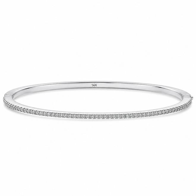 0.38 karat F renk pırlantalı 14 ayar beyaz altın ince kelepçe bileklik