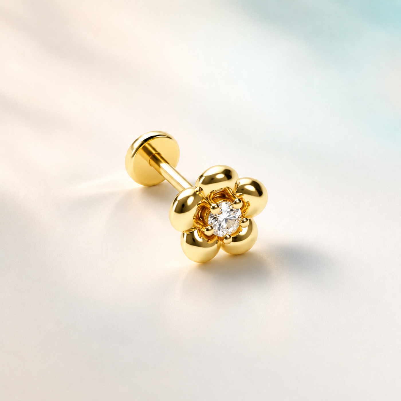 14 Ayar Altın Çiçek Lobe Piercing