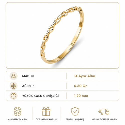 14K Ayar Altin Modern Zincir Tasarim Minimal Yuzuk  Ozellikler