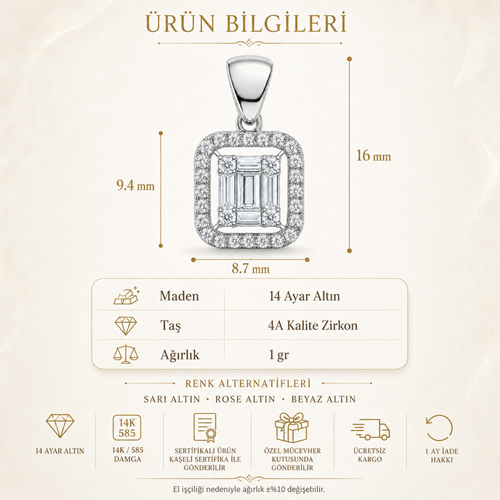 14 Ayar Altin Baget Tasli Kolye Ucu Ürün Bilgisi