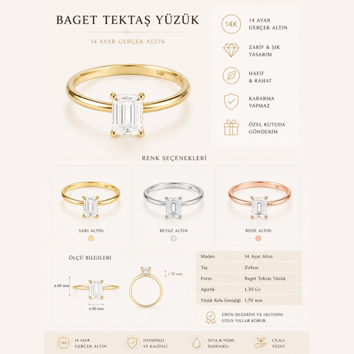 14 Ayar Altin Baget Tektas Yuzuk Ozellikler