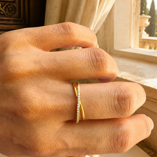 14 Ayar Altın Çift Sıra Çapraz Yüzük 4