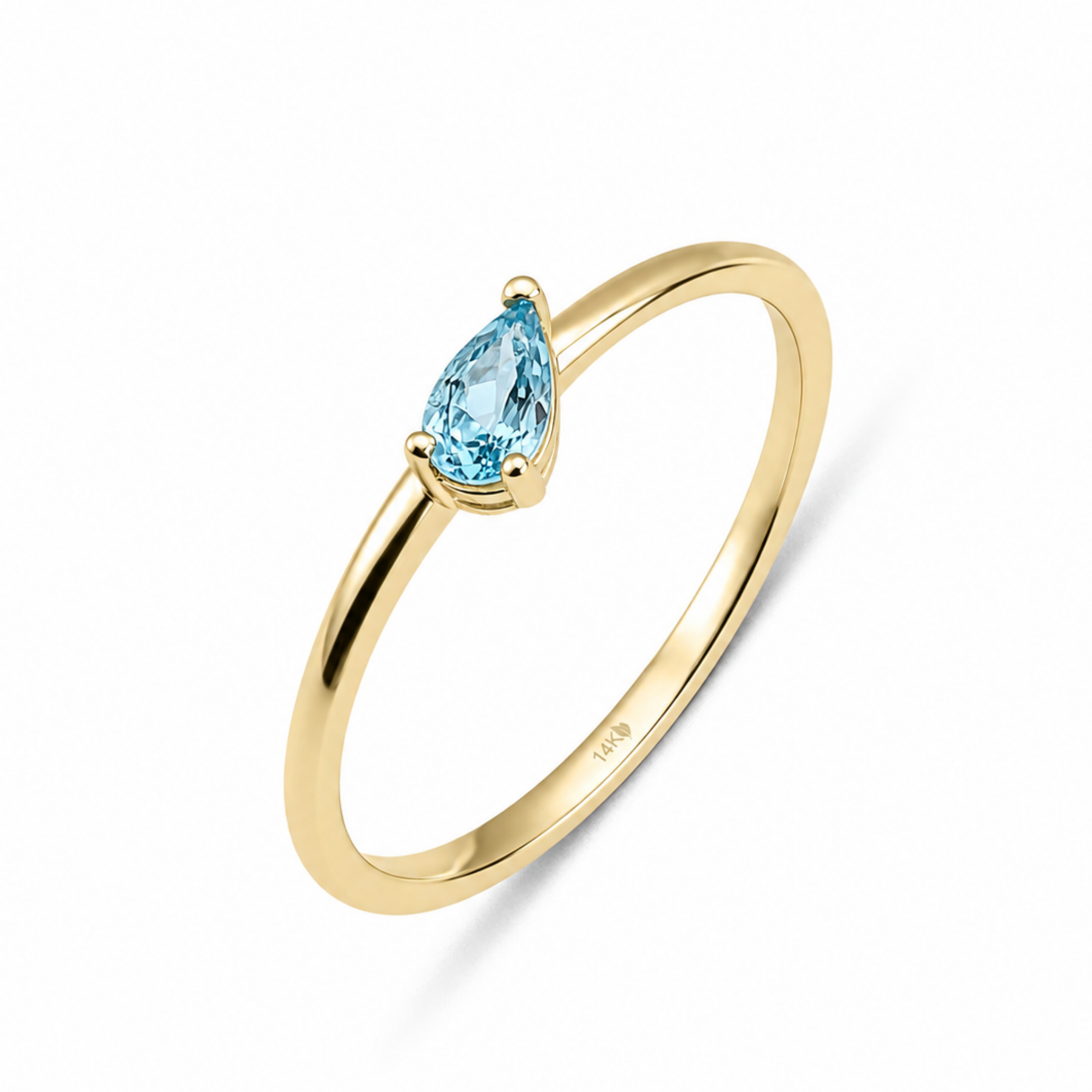 14 Ayar Altın Damla Kesim Doğal Blue Topaz Yüzük