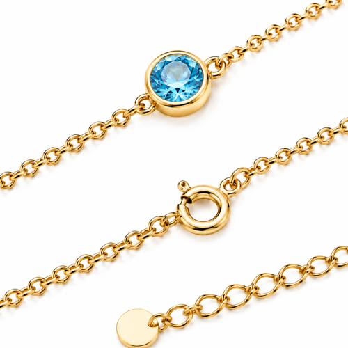 14 Ayar Altın Doğal Sky Blue Topaz Tektaş Zincir Bileklik