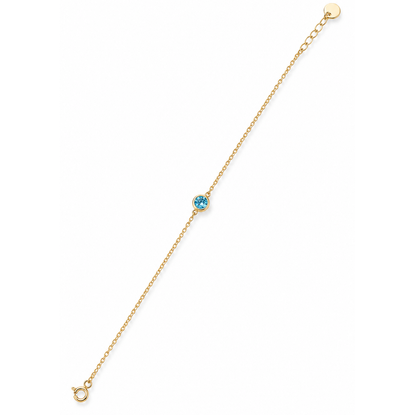 14 Ayar Altın Doğal Sky Blue Topaz Tektaş Zincir Bileklik