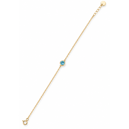 14 Ayar Altın Doğal Sky Blue Topaz Tektaş Zincir Bileklik Tam Görünüm