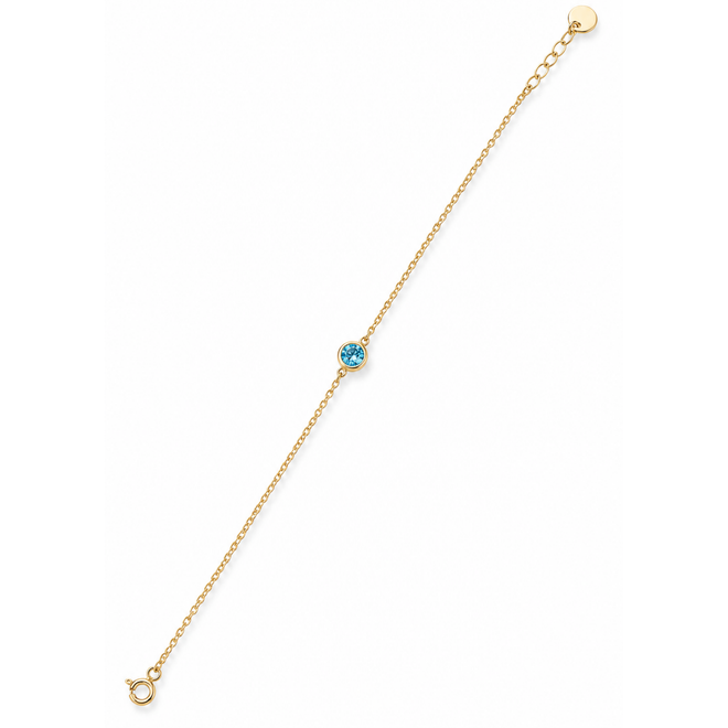 14 Ayar Altın Doğal Sky Blue Topaz Tektaş Zincir Bileklik Tam Görünüm