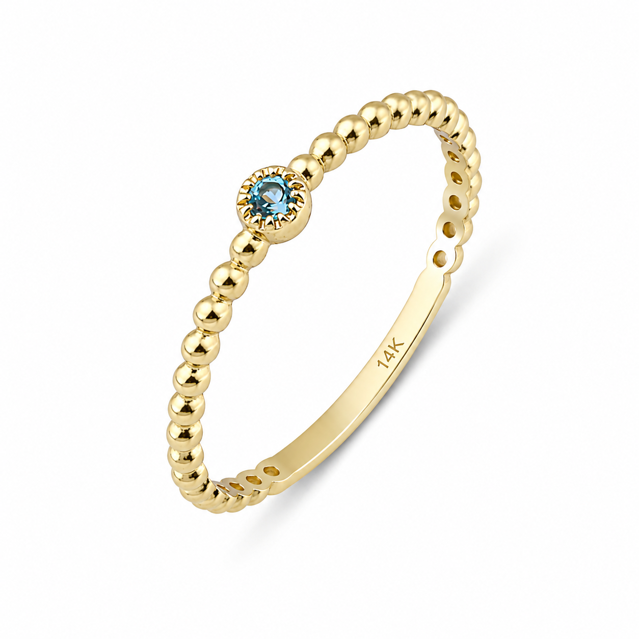 14 Ayar Altın Doğal Swiss Blue Topaz Minimal Yüzük