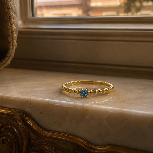 14 Ayar Altın Doğal Swiss Blue Topaz Minimal Yüzük Detay 2
