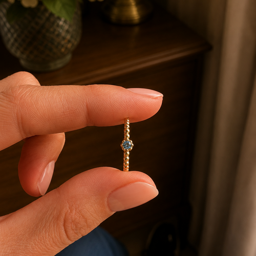 14 Ayar Altın Doğal Swiss Blue Topaz Minimal Yüzük Detay 3